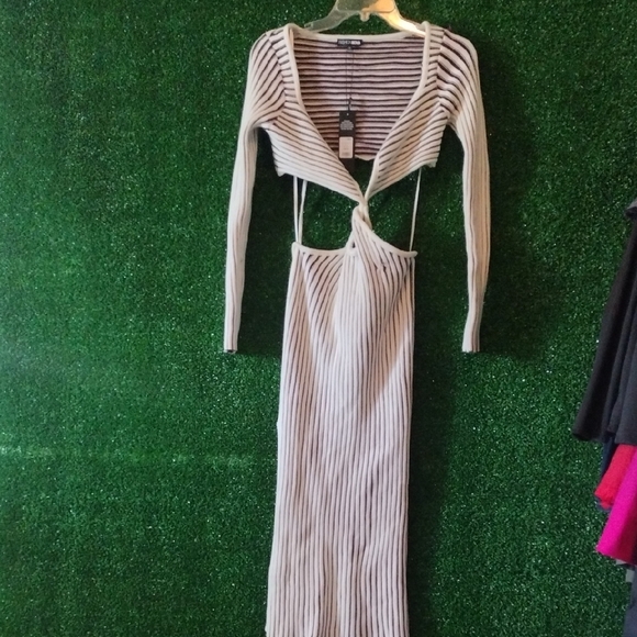 Striped Black and White Cut-Out Dress - Picture 3 of 4